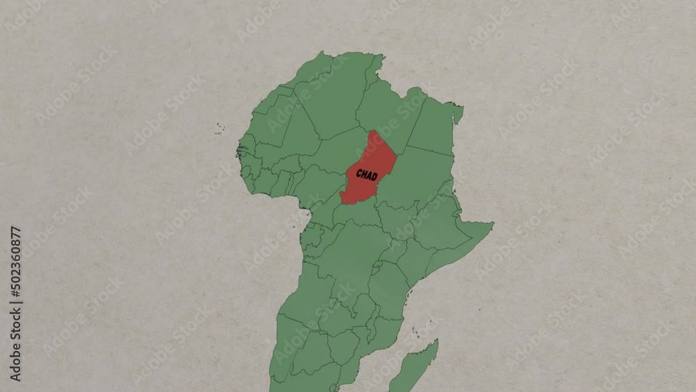 Poster map showing chad from above zooming in. chad map location on africa map, borders of chad