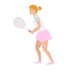 Obraz na płótnie Canvas Vector flat woman girl playing tennis isolated on white background