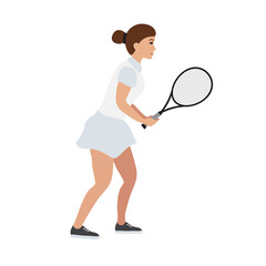 Fototapeta na wymiar Vector flat woman girl playing tennis isolated on white background
