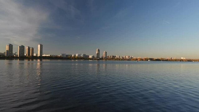 Daytime view of the Moscow river, Great Stroginsky zaton, Russia