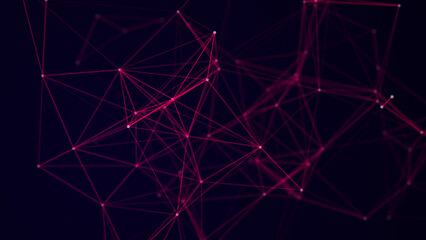 Pink network connection technology. Abstract background with points, lines and particles. Digital futuristic backdrop. Big data visualization. 3D rendering.
