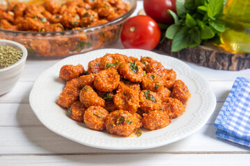 Traditional delicious Turkish food; bulgur garlic meatball (Turkish name; Sarimsakli bulgur kofte or Fellah koftesi)