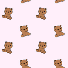 Cute sitting bear vector seamless pattern