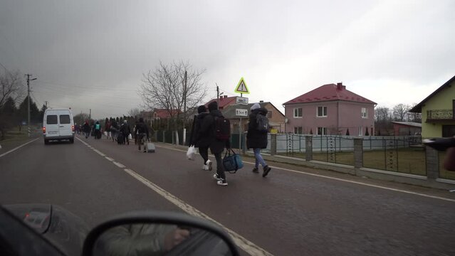 February 27, 2022 Queue at the Ukrainian-Polish border. The war in Ukraine.