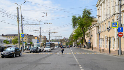   Pedestrians are walking along Moskovskaya street