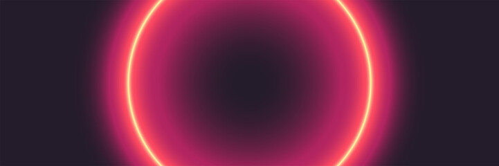 Circular blurred neon pattern background. Vector wide horizontal rounded dark gradient backdrop template.
