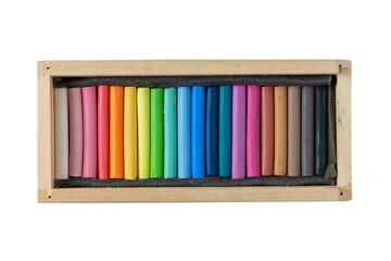 Pastel crayons in a wooden box