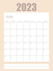 2023 July calendar or desk planner, weeks start on Monday - plain white and light green theme