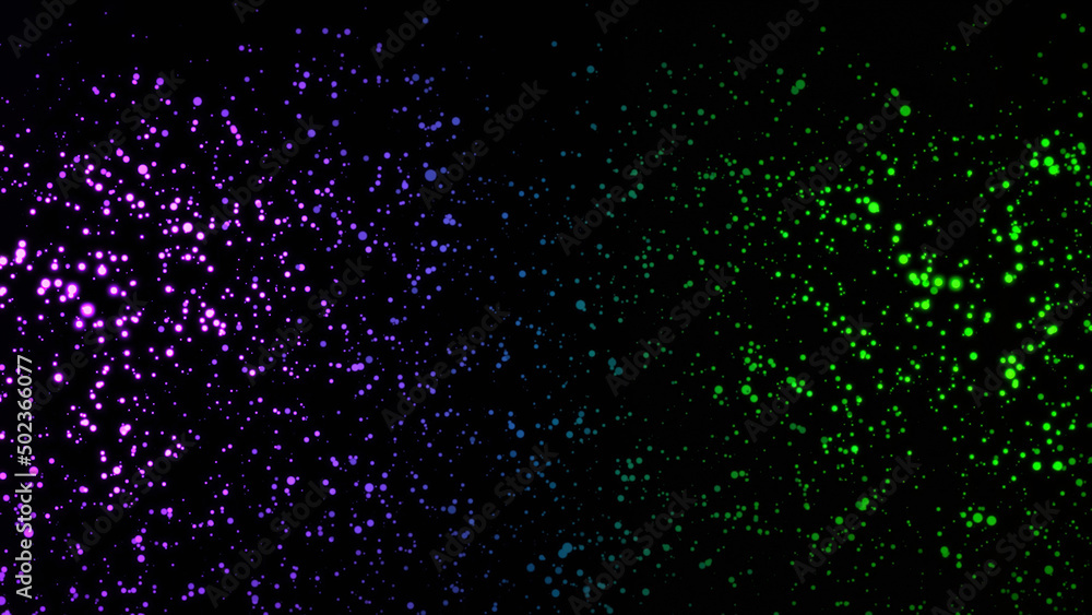 Poster neon colored dots moving in space. animation. abstract animation of moving colored neon dots on a bl