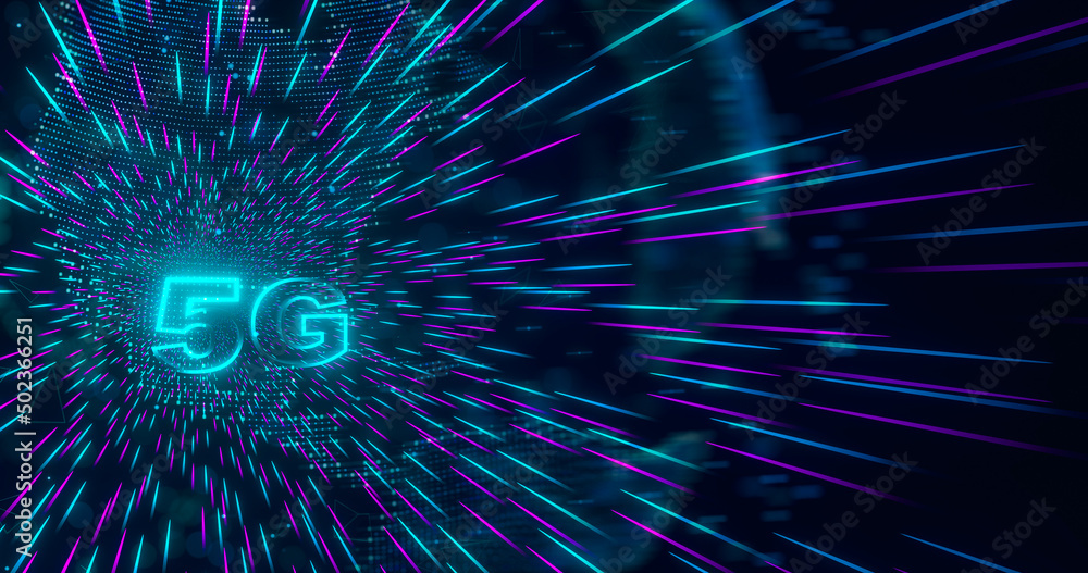 Poster 5g symbol with global internet network background. 5th generation of wireless internet connection. d