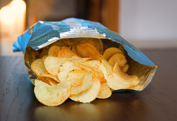 Potato chips. View inside the package