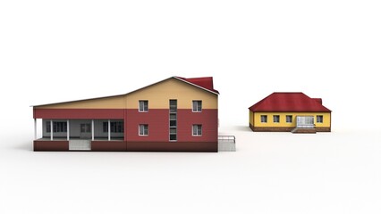 Old building render on a white background. 3D rendering