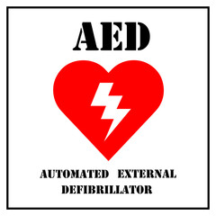 AED,automated external defibrillator / aed sign with heart and electricity symbol flat vector icon	
