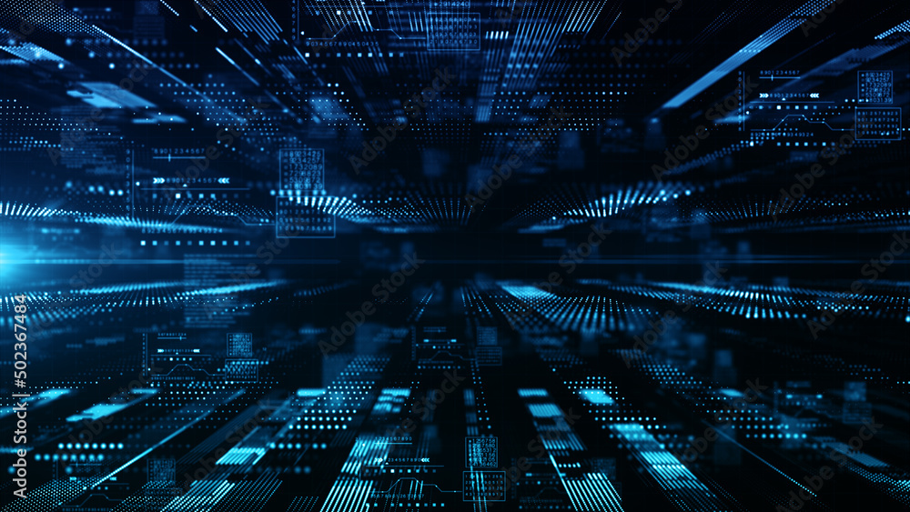 Poster technology abstract background, digital cyberspace with numbers, technology digital big data network