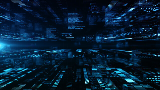 Technology Abstract Background, Digital Cyberspace With Numbers, Technology Digital Big Data Network Connection, 3D Rendering