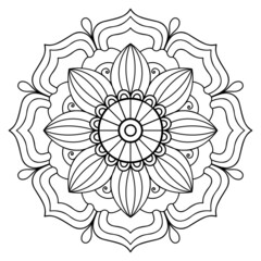 Hand drawn outline mandala art. Vector illustration isolated on a white background for coloring page, meditation, print and more.