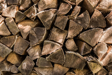 natural wooden firewood. Beautiful wooden background.