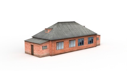 Old wooden residential house render on a white background. 3D rendering