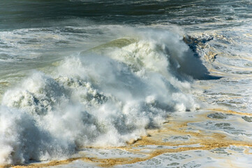 Waves at Atlantic ocean. Nazare, Portugal