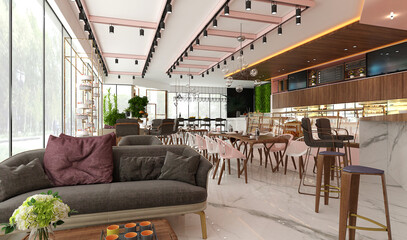 3d render of cafe restaurant bar interior