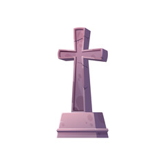 Tombstone and cross icon, grave stone Halloween symbol isolated cartoon cemetery and graveyard sign. Vector headstone, mooring marker, mystery buried place. Burial tombstone with cross, funeral grief