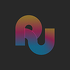 Combination letters PU or UP logo monogram creative offset lines linear design, linked two overlapping letters P and U trendy colorful gradient. © Sergii Syzonenko