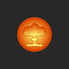 Nuclear mushroom cloud logo, nuclear explosion icon round shape orange gradient. Danger of nuclear war antiwar poster mockup.