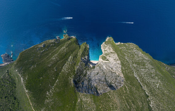 Panoramic aerial view of beautiful coastline on Zakinthos island, Greece.