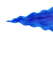 Abstract background in paper cut style. 3d wallpaper with cut out deep waves modern cover. Blue color layers with smooth shadow papercut art. Vector card illustration, origami geometric shapes.