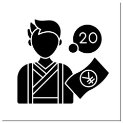 Age day glyph icon. Second Monday of January.Event for 20 years old citizen.Meeting in government buildings. Legal age. Holidays calendar.Filled flat sign. Isolated silhouette vector illustration