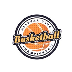 Basketball sport icon of club or team league and varsity players vector badge. Basketball and streetball victory cup championship or tournament sign with basketball ball
