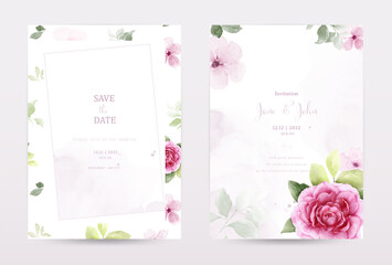 Rose watercolor invitation template cards of pink color collection