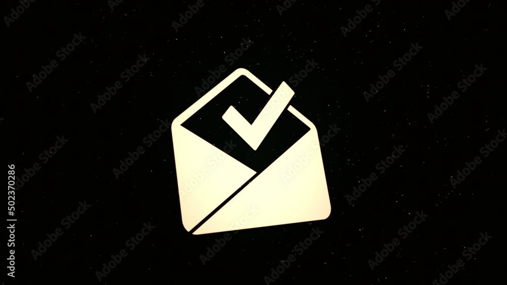 Poster abstract animation of the email icon decaying into multicolored moving particles on black background