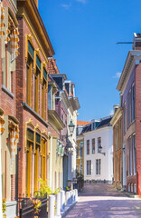 Street with colorful houses in historic city Leeuwarden, Netherlands