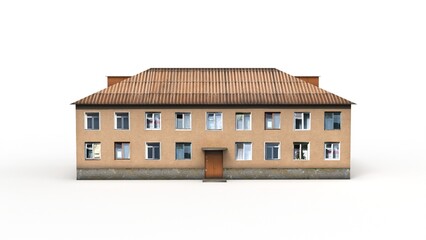 Old building render on a white background. 3D rendering