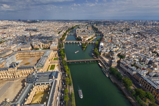 Panoramic aerial view of the island on the Seine river in Paris, France.