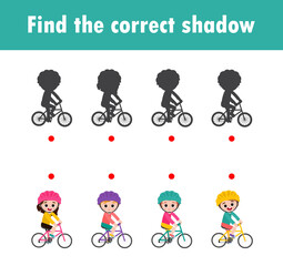 Find the correct shadow. Educational game for children, Shadow Matching Game for kids, Visual game for kid. Connect the dots picture ,Education Vector Illustration.