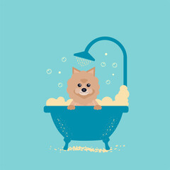 cute dog taking a bath with foam