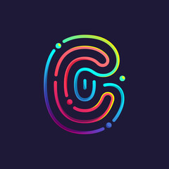 Fototapeta C letter logo made of fingerprint. Multicolor line icon with vivid gradients and shine. obraz