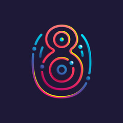 Number eight logo made of fingerprint. Multicolor line icon with vivid gradients and shine.