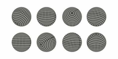 Globe. Grid Spheres. Disco ball Vector icon. Vector Template Design. Earth Latitude Longitude Line Grid. Spherical Grid Globe Shapes. Brutalism. y2k