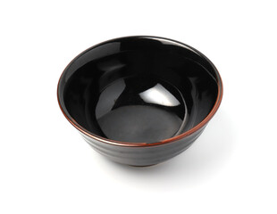 Black ceramic bowl isolated on white background.