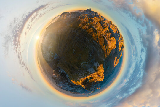 Panoramic 360 degrees aerial view of Bobotov Kuk mountains, Montenegro.