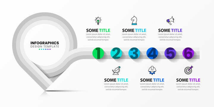 Infographic template with icons and 6 options or steps. Pointer