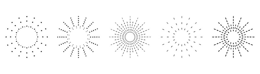 Obraz premium Sunburst set. Vintage sunrise collection. Vector light rays elements. Firework explosion, stars, emblem, logo, tag. Vector Illustration 