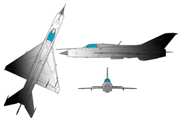 Avión de caza, interceptor MIG-21 - obrazy, fototapety, plakaty