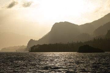 Sunrise and dramatic clouds in the Columbia River Gorge