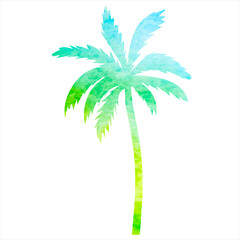 palm trees watercolor silhouette, on white background, isolated