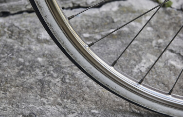 Part of a bicycle wheel tire. Old bicycle wheel. 