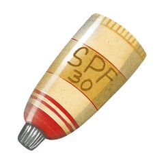 Hand Drawing Stiped red yellow Tube of Sunscreen. SPF 30 text. Use for poster, stickers, print, shop, design